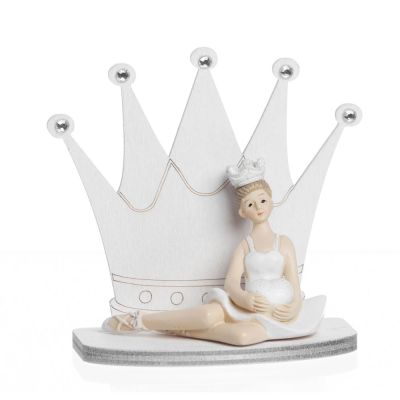 Ballerina in resina con base Corona in legno BOMBONIERA