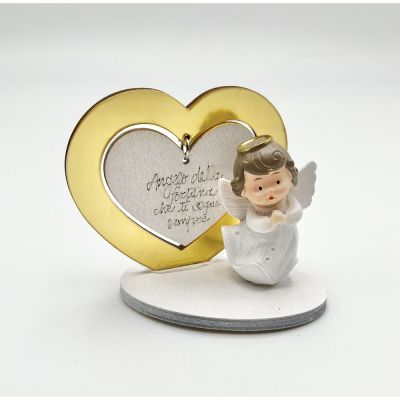 Angelo resina con CUORE plexi ORO da 7 cm BOMBONIERA