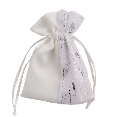 Sacchetto portaconfetti BIANCO E ARGENTO 10x13 cm BOMBONIERA