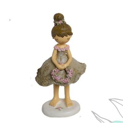 Bambina Bimba resina con vestito beige 10 cm BOMBONIERA