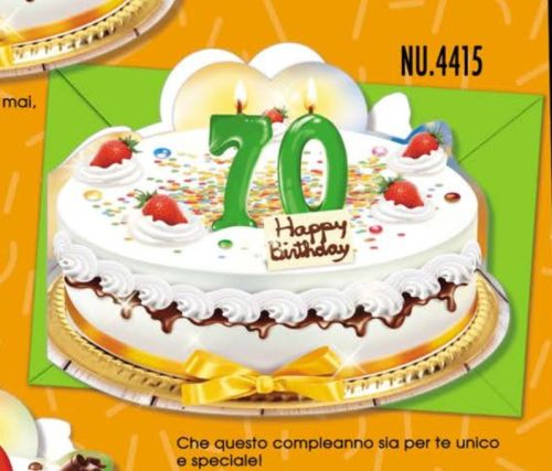 Biglietto Auguri Compleanno 70 ANNI a forma di torta