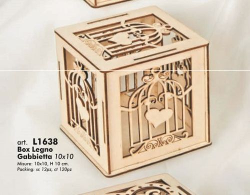 Scatola scatolina legno naturale PORTACONFETTI gabbietta cuore 10x10 cm