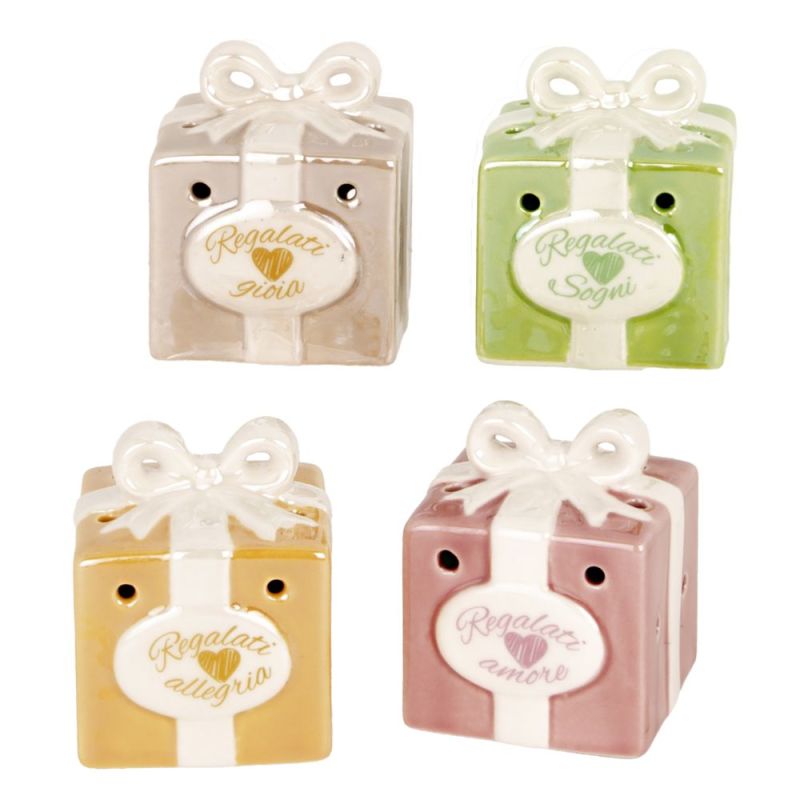 1 PZ Pacco regalo in porcellana colorata con luce led 5x7 cm BOMBONIERA