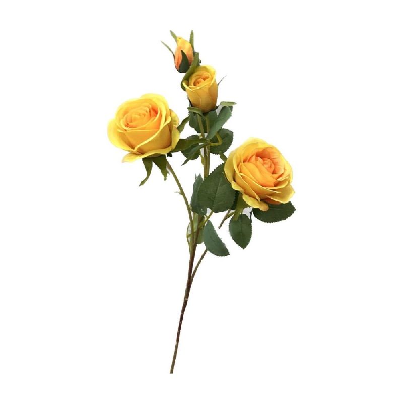 Fiori Artificiali Stelo con ROSA e BOCCIOLI colore GIALLO 65 cm