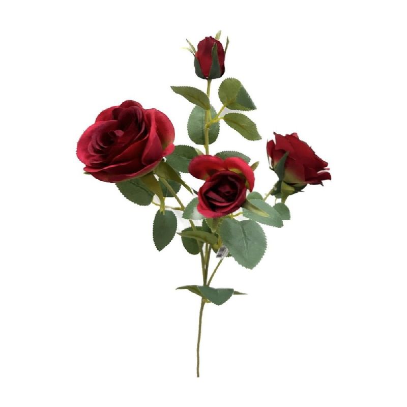 Fiori Artificiali Stelo con ROSA e BOCCIOLI colore ROSSO 65 cm