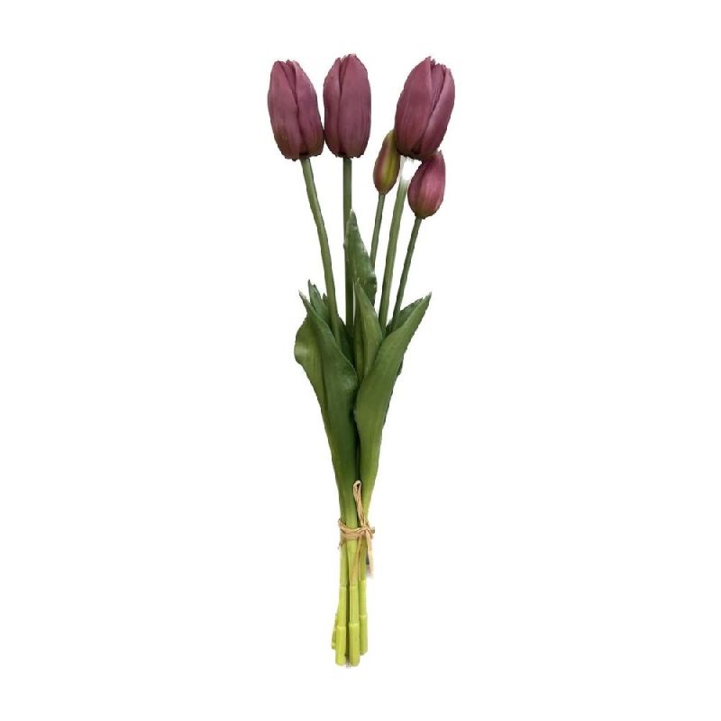 Fiori Artificiali TULIPANO BUSH Bouquet da 5 fiori col. ROSA ANTICO 45cm