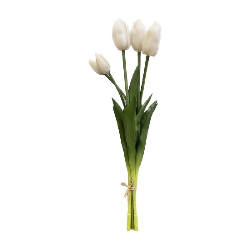 Fiori Artificiali TULIPANO BUSH Bouquet da 5 fiori colore BIANCO 45 cm