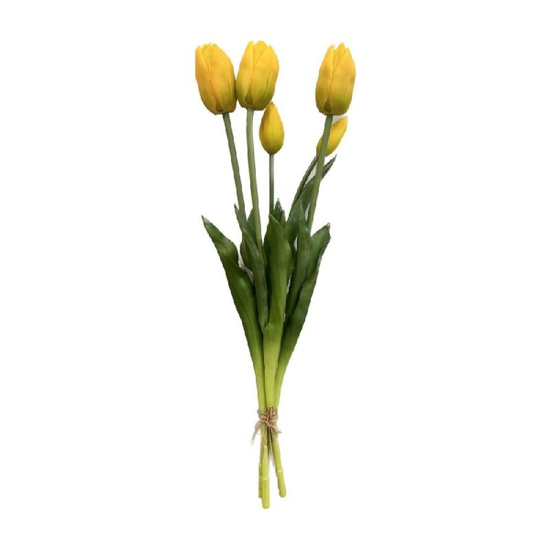 Fiori Artificiali TULIPANO BUSH Bouquet da 5 fiori colore GIALLO 45 cm