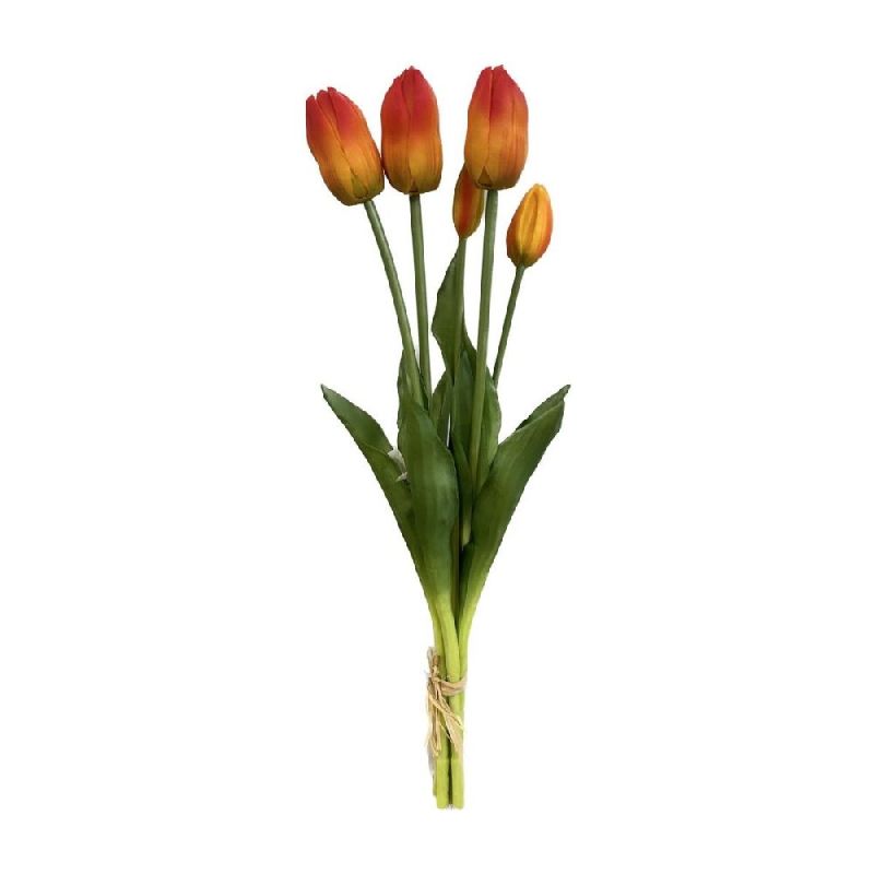 Fiori Artificiali TULIPANO BUSH Bouquet da 5 fiori colore ARANCIONE 45cm