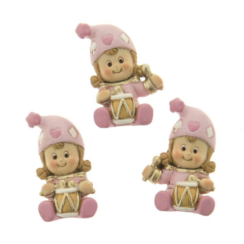 1 PZ JOLLY Calamita BAMBINA TAMBURELLO resina ROSA 5 cm BOMBONIERA