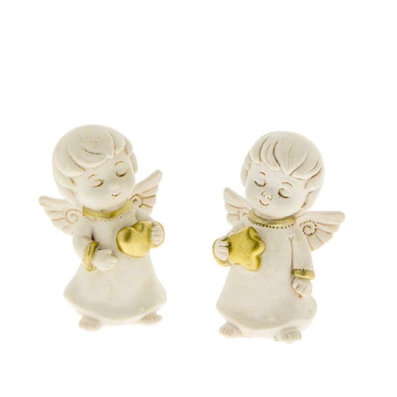1 PZ GOLD Angelo in resina avorio e oro da 6 cm BOMBONIERA