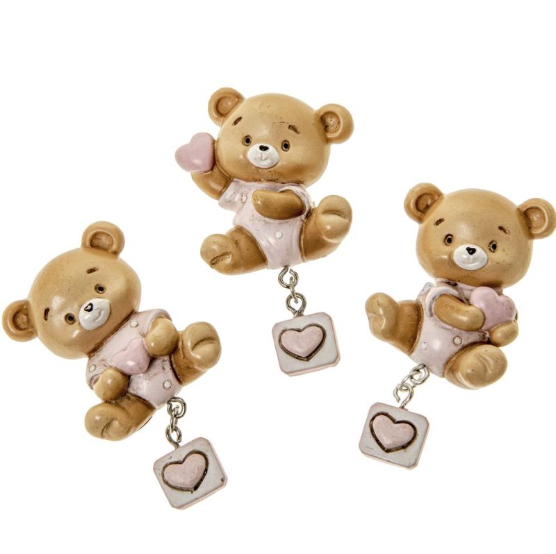 1 PZ BUBY Calamita ORSETTO ROSA in resina 7 cm BOMBONIERA