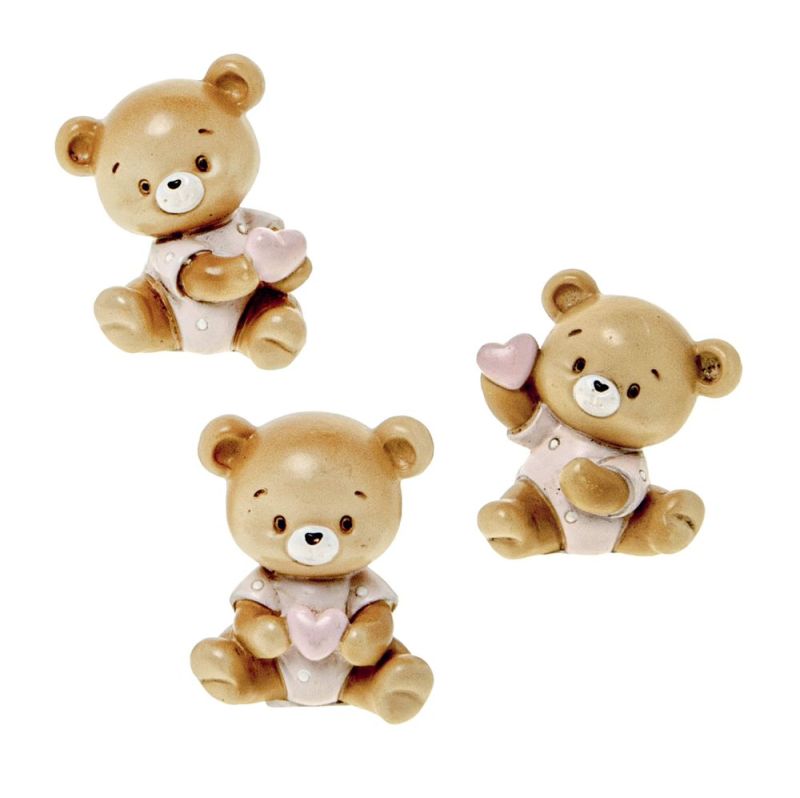 1 PZ BUBY ORSETTO in resina ROSA 4 cm BOMBONIERA