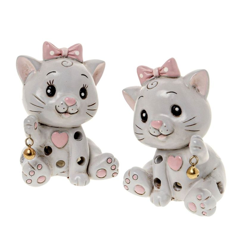 1 PZ GATTO GATTINO Rosa in resina con luce led 8 cm BOMBONIERA