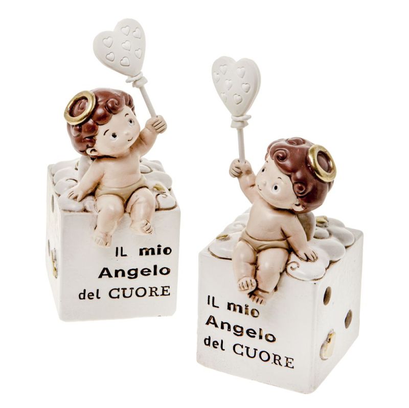 1 PZ DOLCINO ANGELO in resina con luce led 11 cm BOMBONIERA