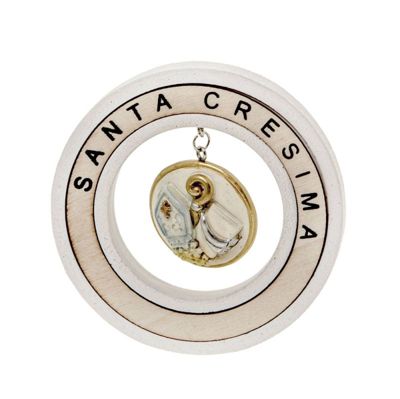 PENDOLO icona SANTA CRESIMA in resina 9 cm BOMBONIERA