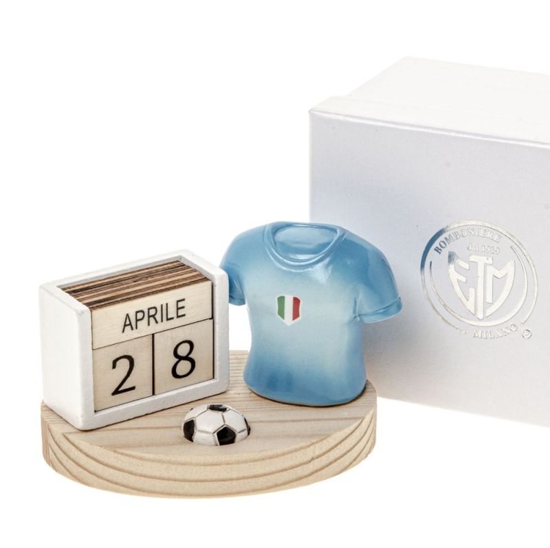 SCUDETTO Calendario E T-shirt italia su base legno 10.5x7 cm BOMBONIERA
