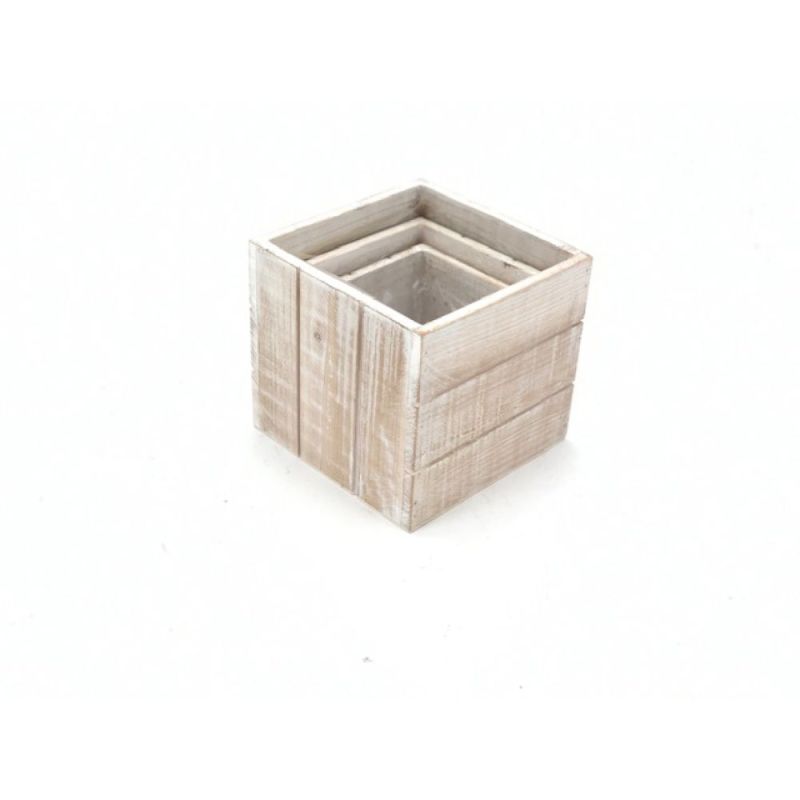 Set da 3 Cestini in legno quadrati impermeabili per fiori e piante