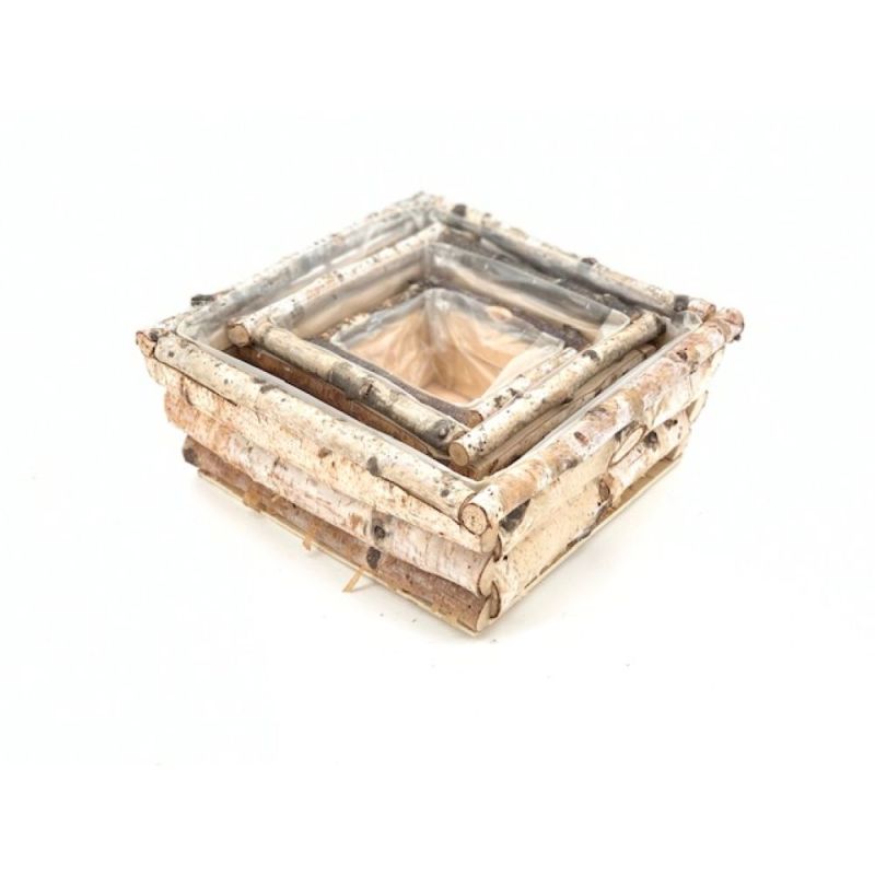Set di 2 Cesti Cestini in legno quadrati per piante e fiori