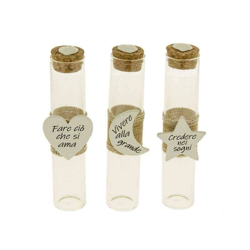 LUNA 1 PZ Provetta Fiala Portaconfetti vetro con scritta BOMBONIERA