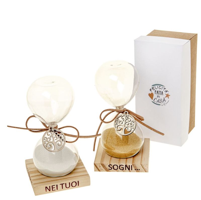 1 PZ DREAMS Clessidra con base in scatola regalo 13 cm BOMBONIERA