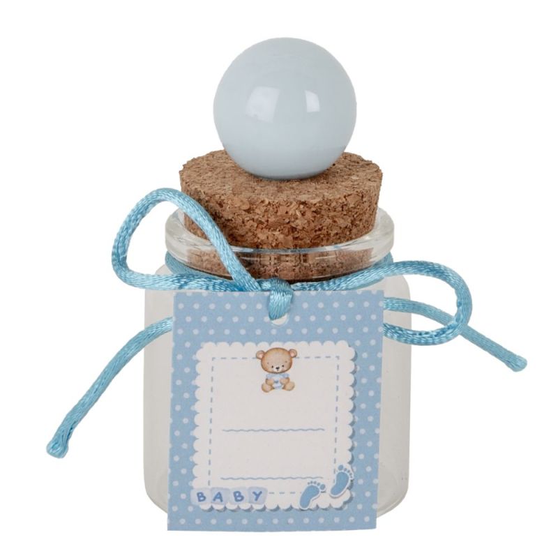 BALL Barattolo portaconfetti in vetro Baby CELESTE - 8 cm BOMBONIERA