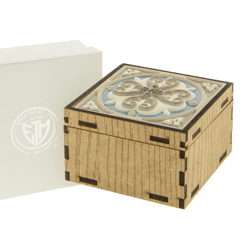 ESTRURIA Scatola legno portaconfetti con mattonella MAIOLICA bomboniera