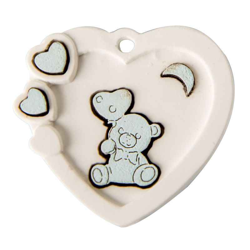 Decorazione BOMBONIERA Gessetto Cuore ORSETTO CELESTE 4 cm