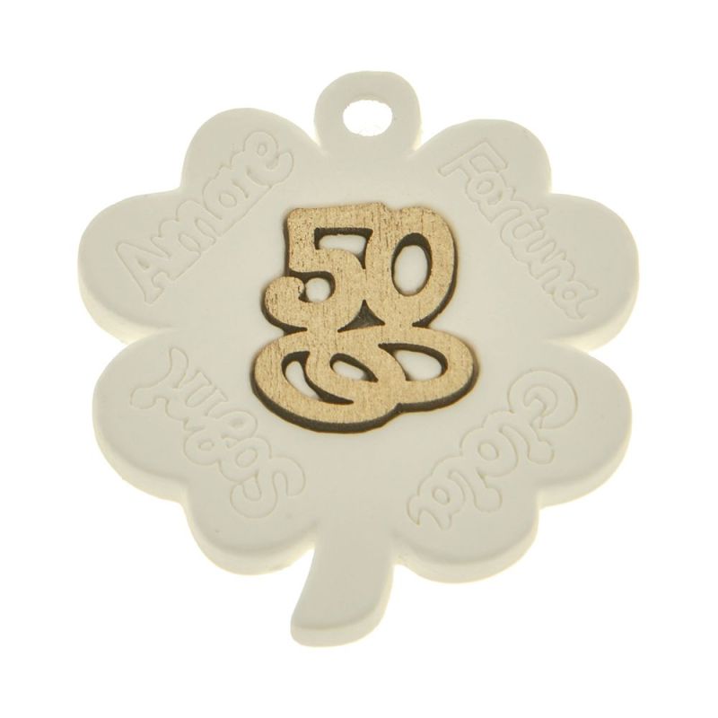 Decorazione BOMBONIERA NOZZE D'ORO Gessetto quadrifoglio 50