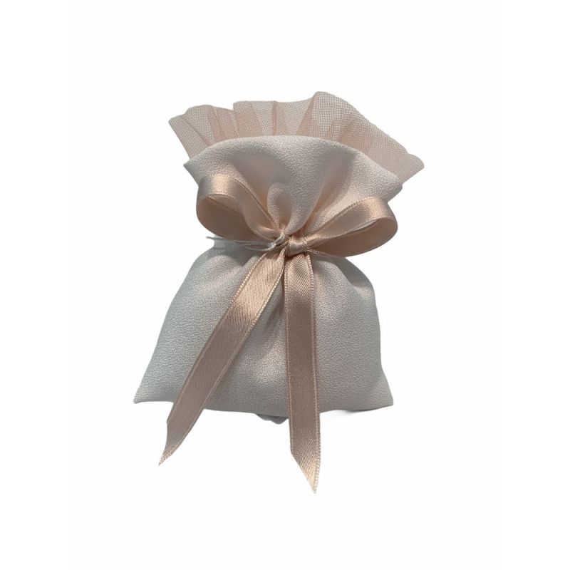 Sacchetto Portaconfetti ROSA piatto crepe con tulle 9x12 cm BOMBONIERA