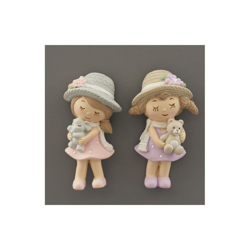 1 PZ Calamita BAMBINA bimba resina con cappellino 7 cm BOMBONIERA