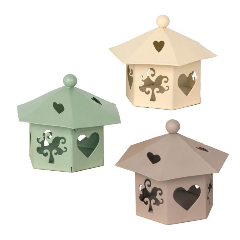 1 PZ LANTERNA latta colorata portaconfetti con albero 8x7 cm BOMBONIERA