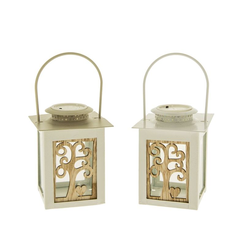 NOCE 1 PZ Lanterna latta con ALBERO e luce led 6x6x8.5 cm BOMBONIERA
