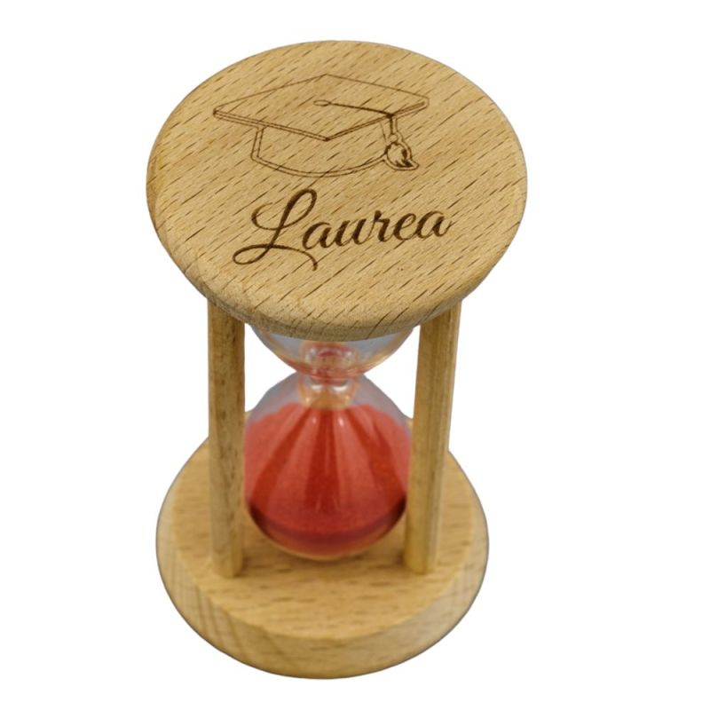 Clessidra rossa con base legno 5x5x9 cm BOMBONIERA LAUREA