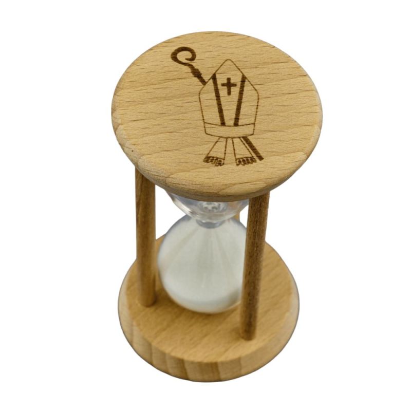 Clessidra bianca con base legno SANTA CRESIMA 5x5x9 cm BOMBONIERA