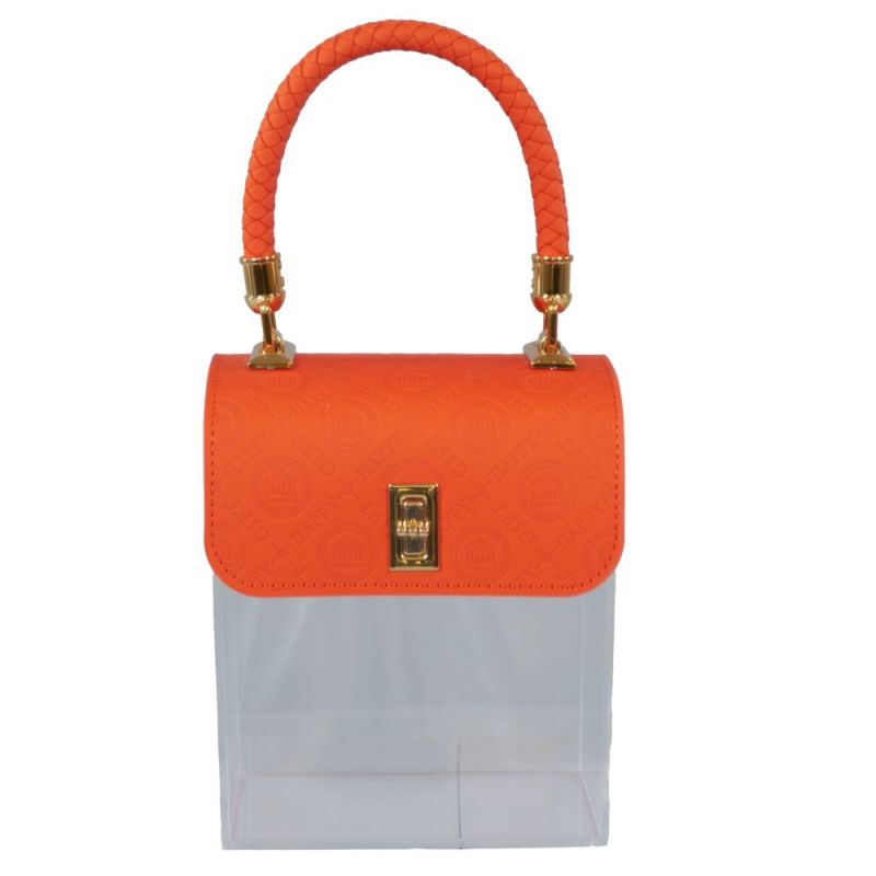 BORSA Plexiglass manico e coperchio in Similpelle ARANCIO 16x18x10 cm
