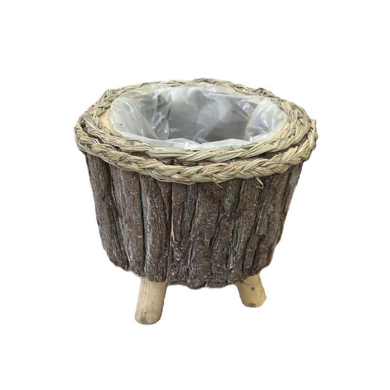 Vaso portapiante portafiori in legnko rotondo con piedini 19x14x7 cm