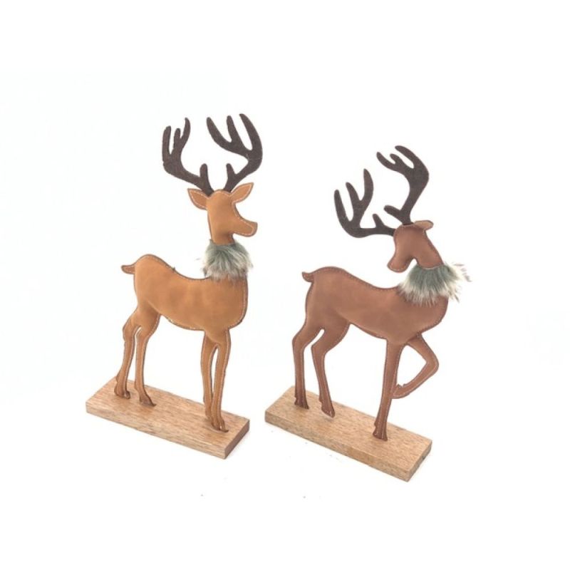 1 PZ Renna Natalizia in legno e tessuto MARRONE 15x5x31 cm