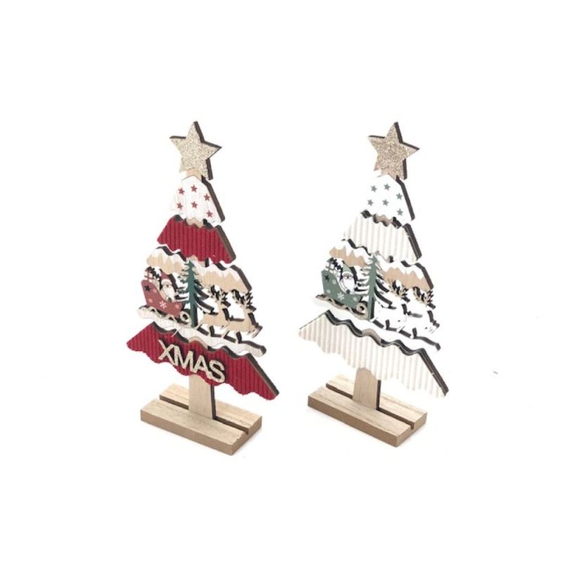 1 PZ Albero di natale in legno con decorazione CERVI natalizi 22x12x4 cm