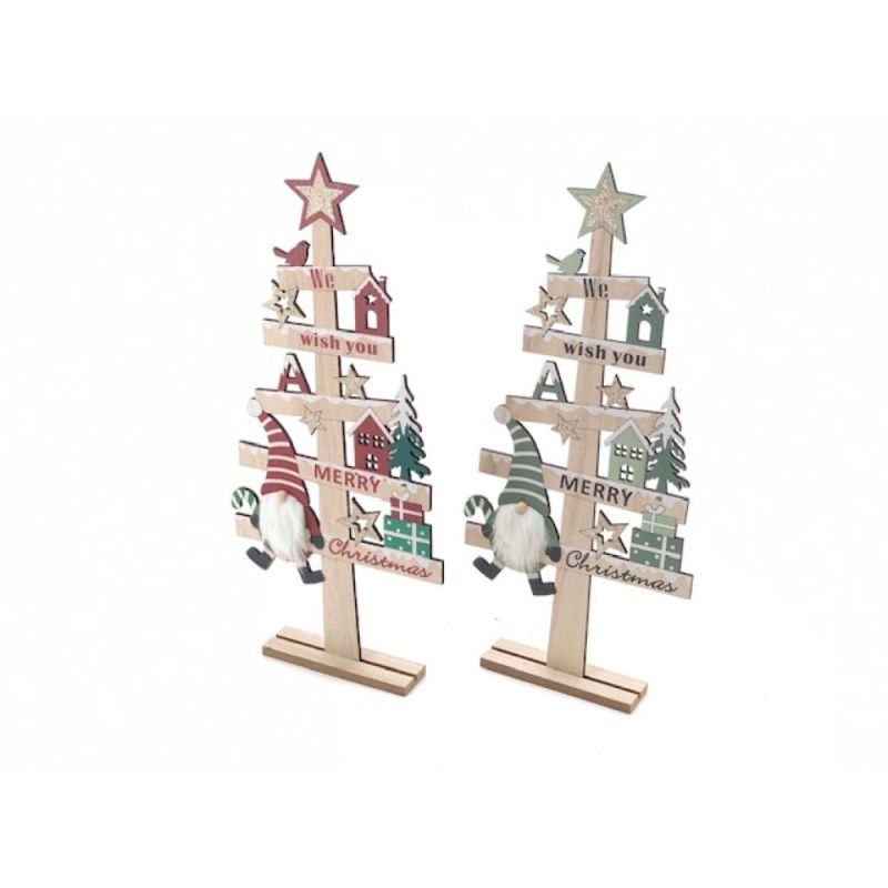 1 PZ Albero di natale in legno con BABBO NATALE 44x20x4 cm idea regalo