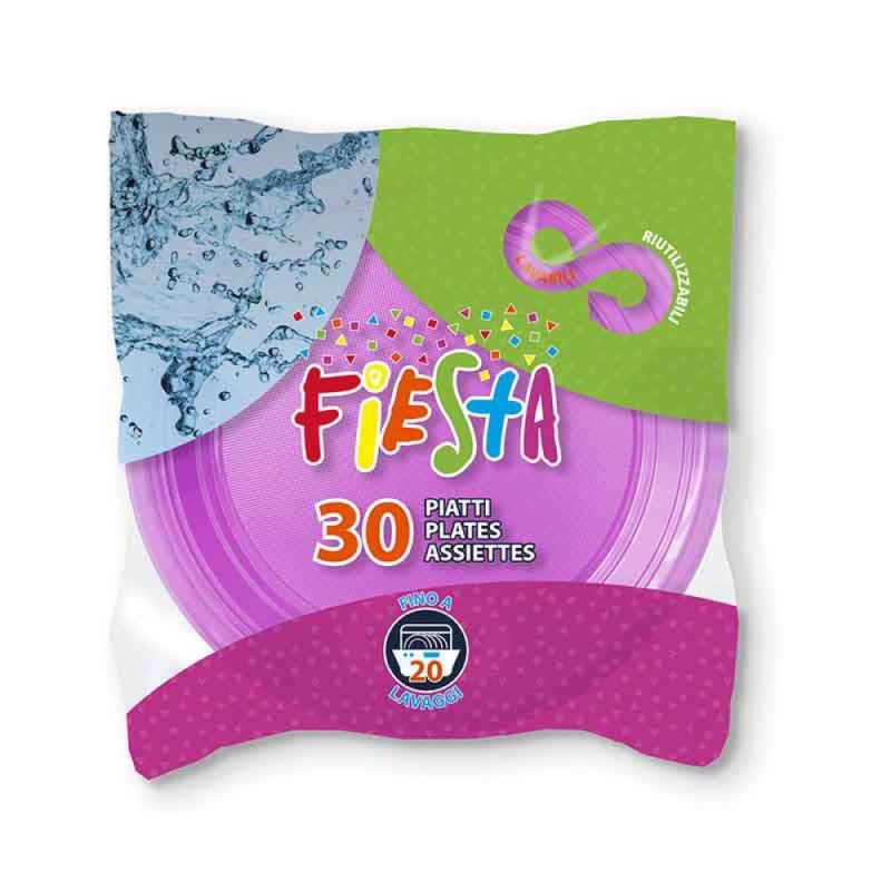 30 PIATTI PIANI plastica RIUTILIZZABILI 22 cm COLORE FUXIA