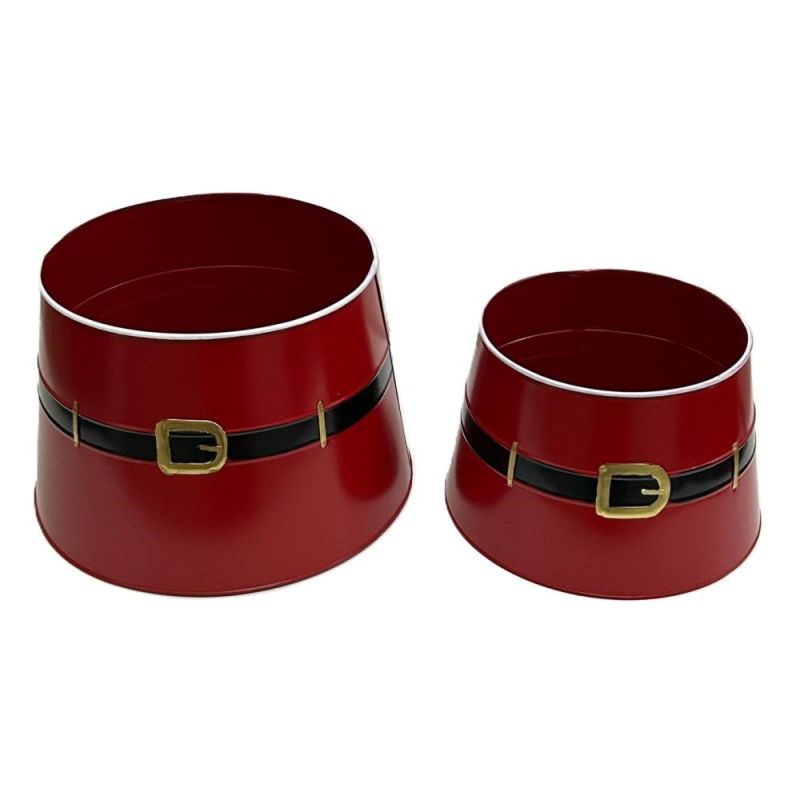 Set 2 Contenitori in metallo per piante e fiori cintura BABBO NATALE