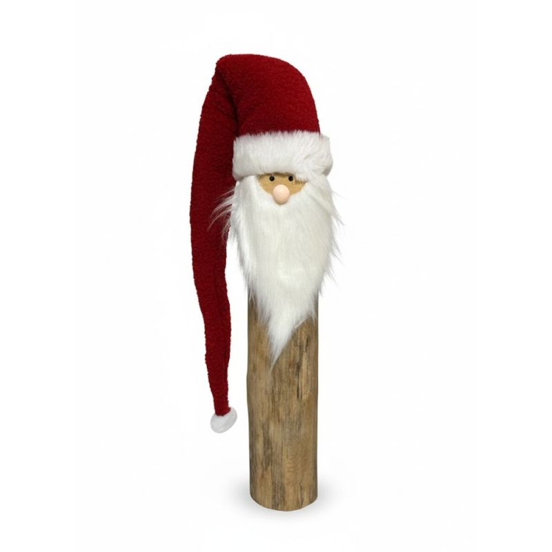 BABBO NATALE morbido su tronco di  legno di PINO 11x11x52 - 123 cm