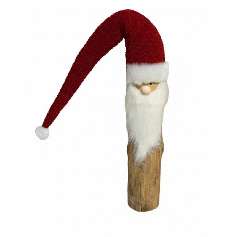 BABBO NATALE morbido su tronco di  legno di PINO 10x10x41 - 94 cm