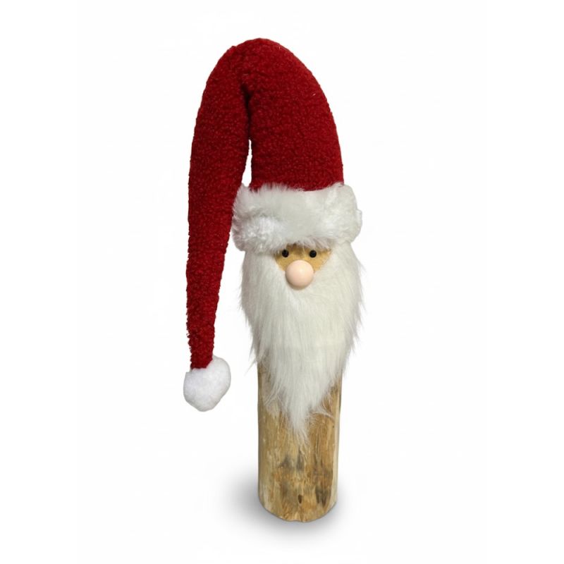 BABBO NATALE morbido su tronco di  legno di PINO 10x10x30 - 76 cm