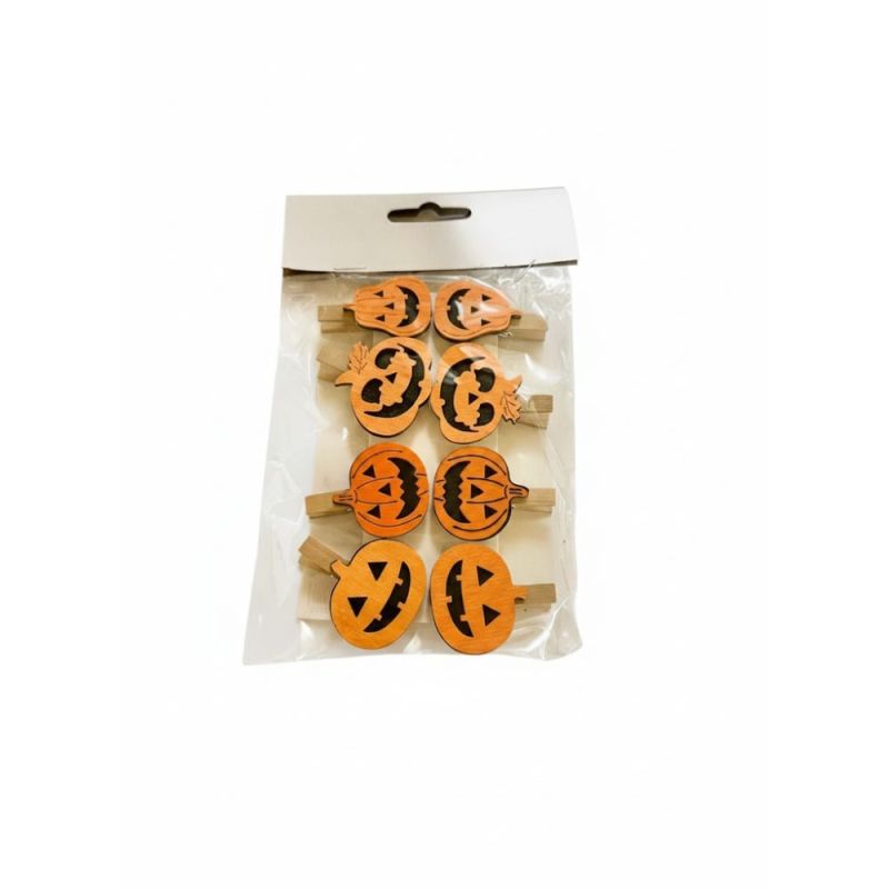 Confezione da 8 MOLLETTE legno ZUCCA HALLOWEEN decorazione