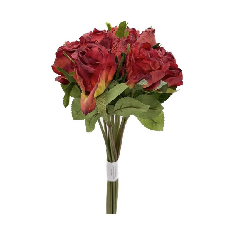 Fiori Artificiali Bush Bouquet da 13 ROSE bocciolo colore ROSSO