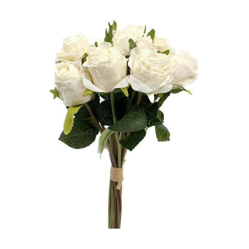 Fiori Artificiali Bush Bouquet da 13 ROSE bocciolo colore AVORIO