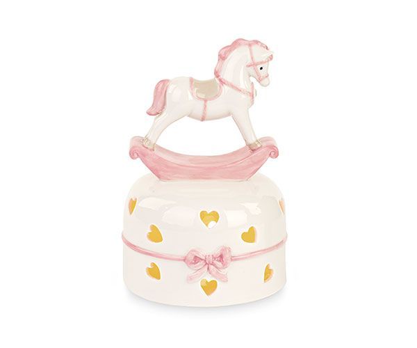 CAVALLINO ROSA in porcellna con luce led 15 cm BOMBONIERA