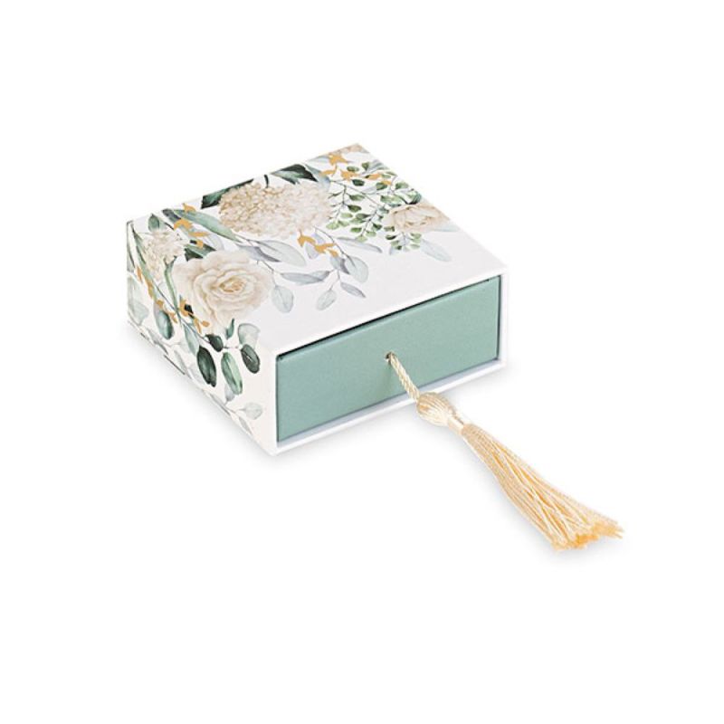 Scatolina portaconfetti BLOOMING LOVE con nappa 7x7x3 cm BOMBONIERA